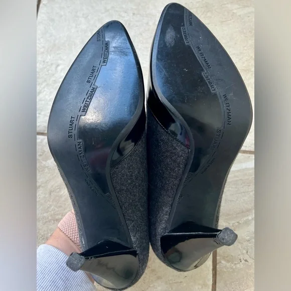 Stuart Weitzman Black and Gray Heels sz 7. Patent leather & wool. Made in Spain - Picture 7 of 12